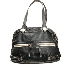 LUANA of ITALY, BLACK LEATHER SHOULDER BAG handbag